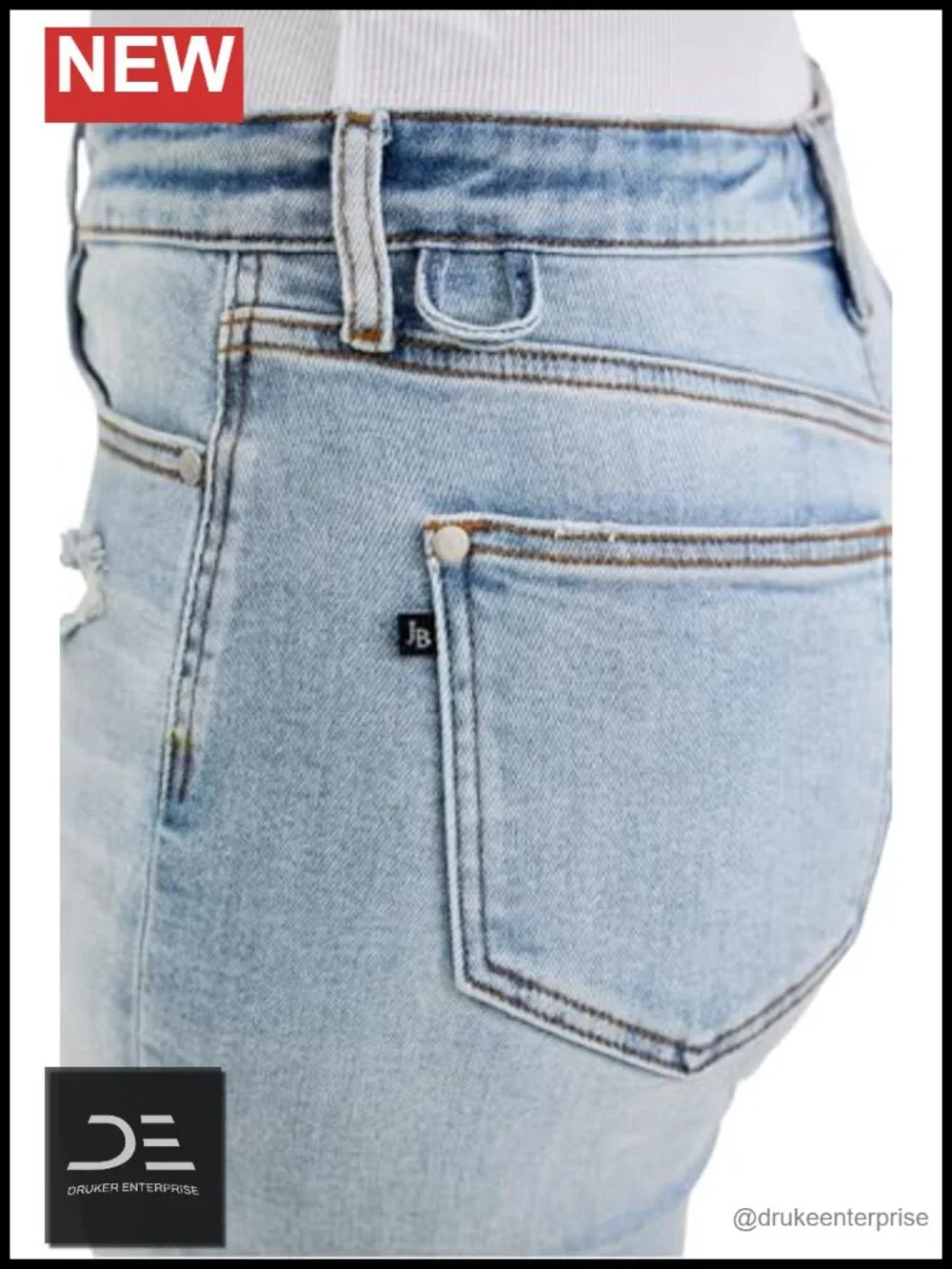 Boyfriend Jeans Mid Rise Distressed Rolled Cuff Denim with Bandana Loop Detail